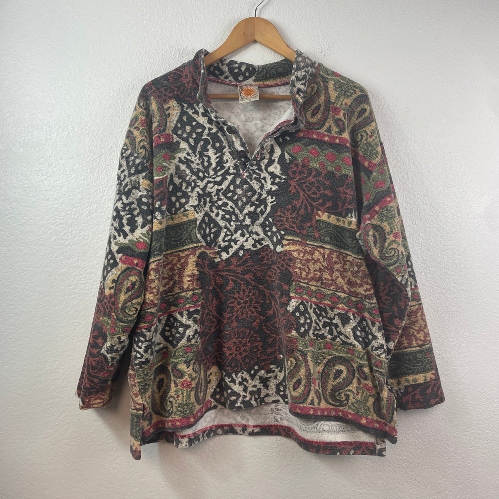 Chico's Vintage Patchwork Paisley Tapestry Pullover Top Cotton Multi Size 3 L XL